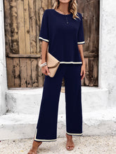 Load image into Gallery viewer, Contrast Trim Round Neck Top and Pants Set
