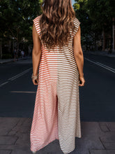 Load image into Gallery viewer, Striped Half Button Cap Sleeve Jumpsuit
