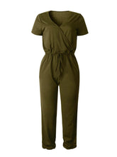 Load image into Gallery viewer, Drawstring Surplice Short Sleeve Jumpsuit
