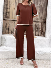 Load image into Gallery viewer, Contrast Trim Round Neck Top and Pants Set
