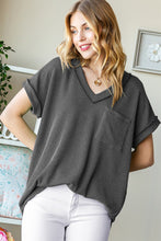 Load image into Gallery viewer, Heimish Full Size Front Pocket Short Sleeve Ribbed Top
