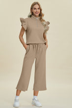 Load image into Gallery viewer, Double Take Full Size Texture Ruffle Short Sleeve Top and Wide Leg Pants Set
