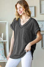 Load image into Gallery viewer, Heimish Full Size Front Pocket Short Sleeve Ribbed Top
