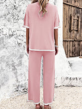 Load image into Gallery viewer, Contrast Trim Round Neck Top and Pants Set
