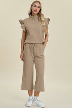 Load image into Gallery viewer, Double Take Full Size Texture Ruffle Short Sleeve Top and Wide Leg Pants Set
