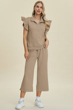 Load image into Gallery viewer, Double Take Full Size Texture Ruffle Short Sleeve Top and Wide Leg Pants Set
