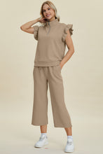 Load image into Gallery viewer, Double Take Full Size Texture Ruffle Short Sleeve Top and Wide Leg Pants Set
