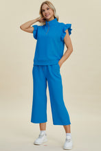 Load image into Gallery viewer, Double Take Full Size Texture Ruffle Short Sleeve Top and Wide Leg Pants Set
