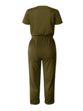 Load image into Gallery viewer, Drawstring Surplice Short Sleeve Jumpsuit
