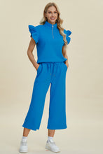 Load image into Gallery viewer, Double Take Full Size Texture Ruffle Short Sleeve Top and Wide Leg Pants Set
