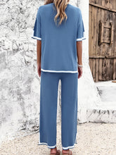 Load image into Gallery viewer, Contrast Trim Round Neck Top and Pants Set
