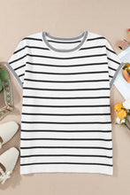 Load image into Gallery viewer, Striped Round Neck Cap Sleeve Knit Top
