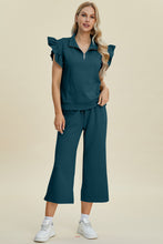 Load image into Gallery viewer, Double Take Full Size Texture Ruffle Short Sleeve Top and Wide Leg Pants Set
