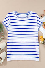 Load image into Gallery viewer, Striped Round Neck Cap Sleeve Knit Top
