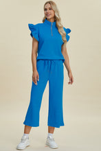 Load image into Gallery viewer, Double Take Full Size Texture Ruffle Short Sleeve Top and Wide Leg Pants Set
