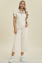 Load image into Gallery viewer, Double Take Full Size Texture Ruffle Short Sleeve Top and Wide Leg Pants Set
