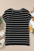 Load image into Gallery viewer, Striped Round Neck Cap Sleeve Knit Top
