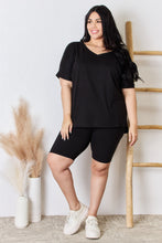 Load image into Gallery viewer, Zenana Full Size V-Neck Short Sleeve Slit T-Shirt and Shorts Set
