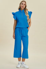 Load image into Gallery viewer, Double Take Full Size Texture Ruffle Short Sleeve Top and Wide Leg Pants Set
