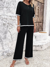 Load image into Gallery viewer, Contrast Trim Round Neck Top and Pants Set
