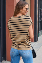 Load image into Gallery viewer, Striped Round Neck Cap Sleeve Knit Top
