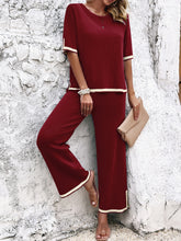 Load image into Gallery viewer, Contrast Trim Round Neck Top and Pants Set
