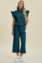 Load image into Gallery viewer, Double Take Full Size Texture Ruffle Short Sleeve Top and Wide Leg Pants Set
