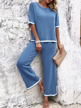 Load image into Gallery viewer, Contrast Trim Round Neck Top and Pants Set
