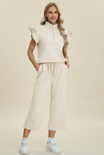 Load image into Gallery viewer, Double Take Full Size Texture Ruffle Short Sleeve Top and Wide Leg Pants Set
