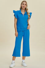 Load image into Gallery viewer, Double Take Full Size Texture Ruffle Short Sleeve Top and Wide Leg Pants Set
