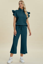 Load image into Gallery viewer, Double Take Full Size Texture Ruffle Short Sleeve Top and Wide Leg Pants Set
