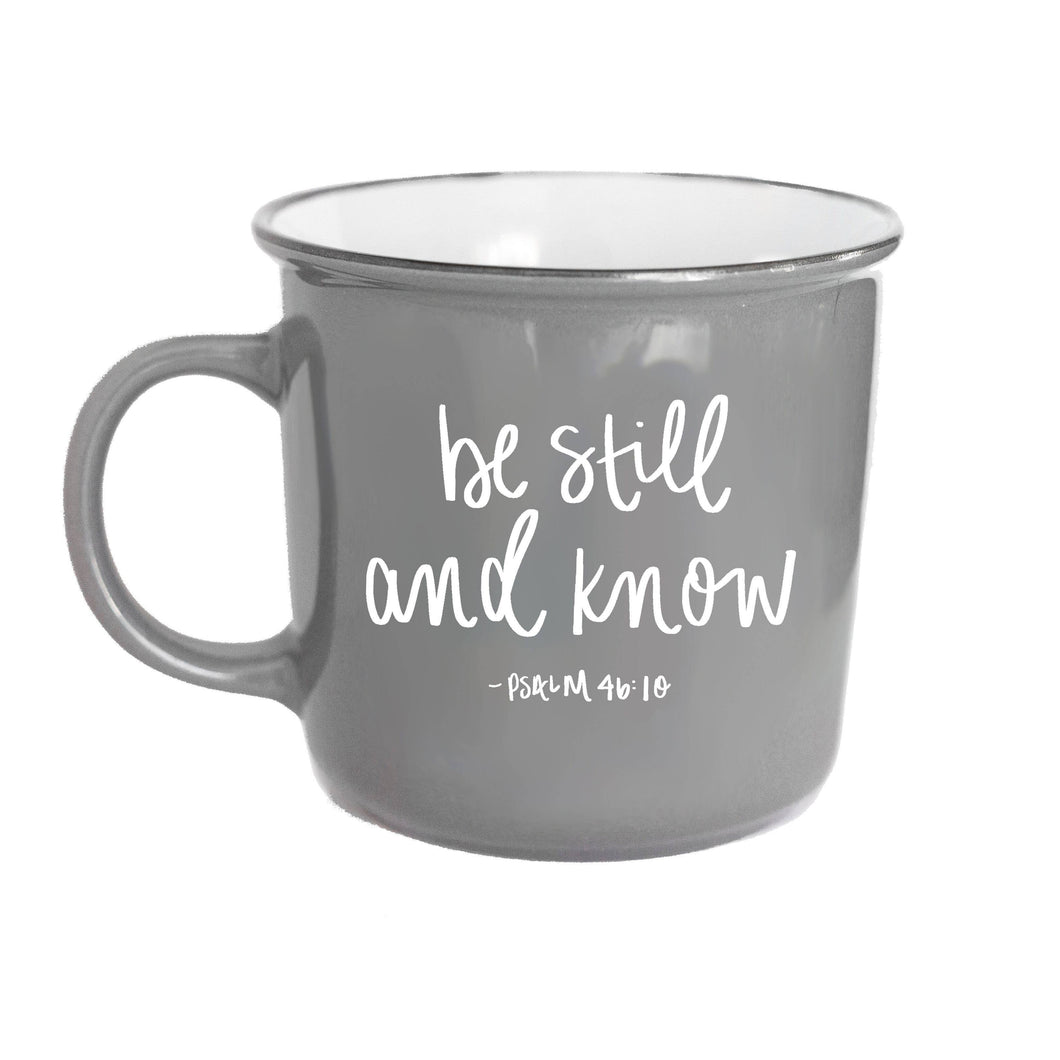 Be Still and Know - Grey Campfire Coffee Mug - 16 oz