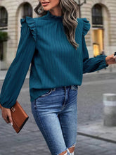 Load image into Gallery viewer, Mock Neck Ruffle Shoulder Blouse
